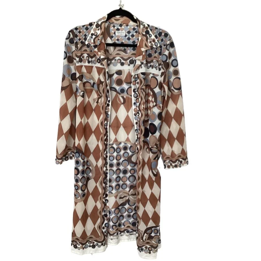 Emilio Pucci 1960s Harlequin & Circle Pattern Bed Jacket Robe Duster Size S/M - Picture 3 of 8